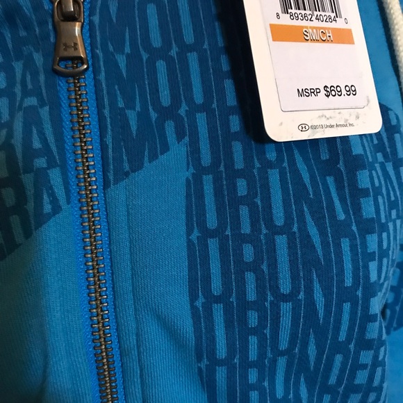 UA Under Armour Front Full Zip Blue Hooded Sweatshirt Hoodie Size Small NWT - Picture 3 of 8